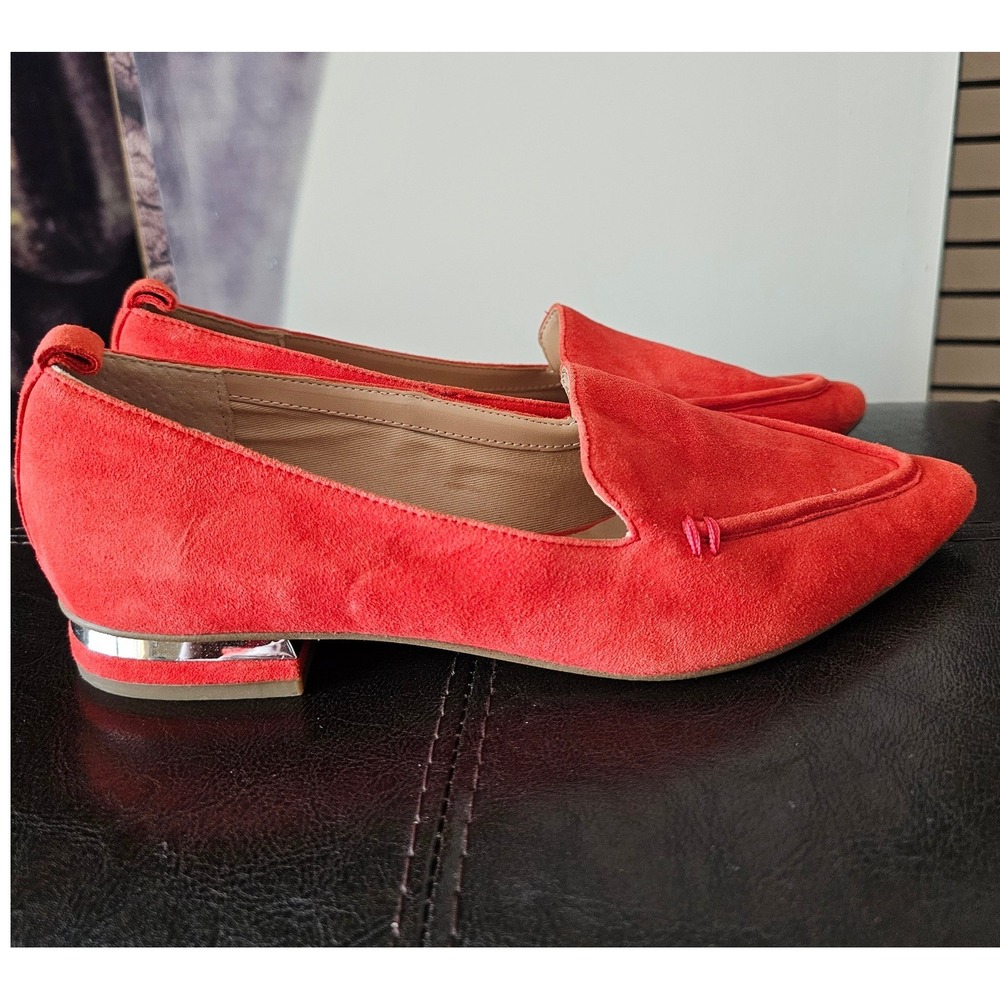 Franco Sarto Womens Red Suede Pointed Toe Loafers Metallic Heel Accent Size 7M